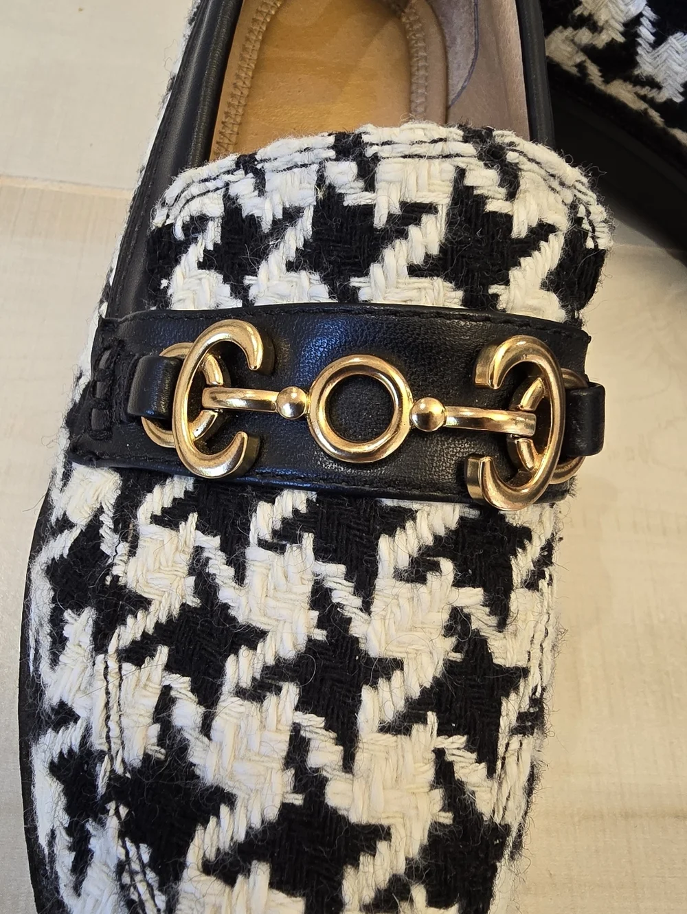 {5.5} Sam Edelman Circus Deana Black White Houndstooth Lug Sole Loafers